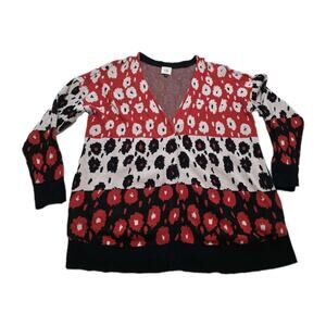 Cabi Style Upbeat Cardigan Cotton Sweater in Poppy Flower Stripe Size Small